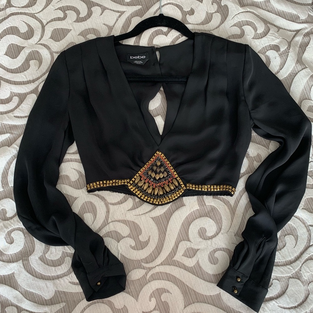 Bebe Ornate Beaded crop top
